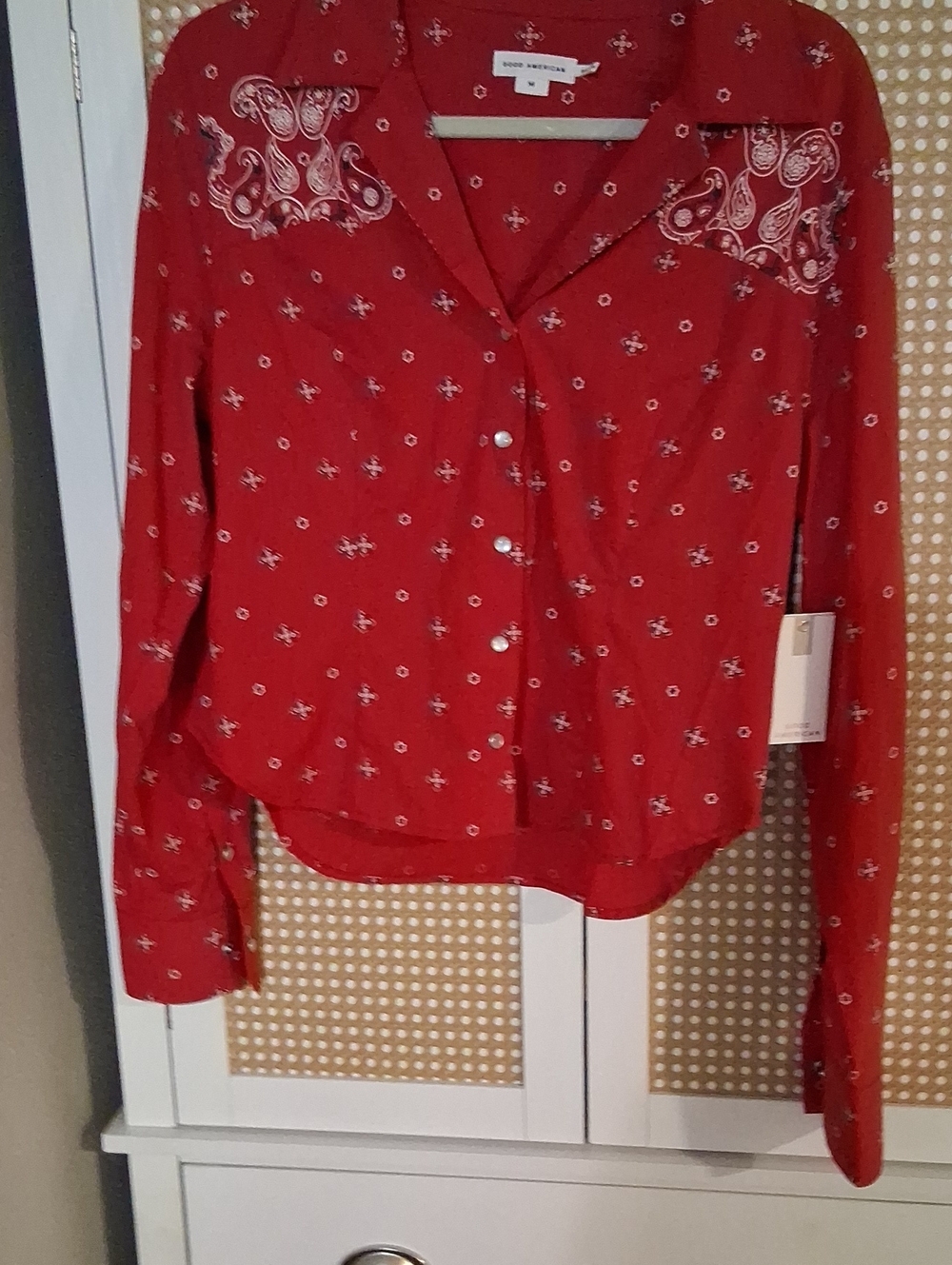 Good American Red Bandana-Print Button-Up Shirt